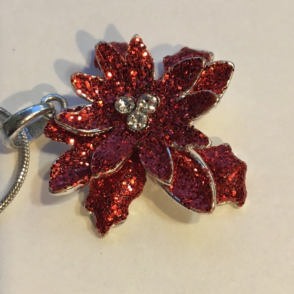 Christmas Poinsettia Jewelry Necklace & Earrings - Picture 9 of 16
